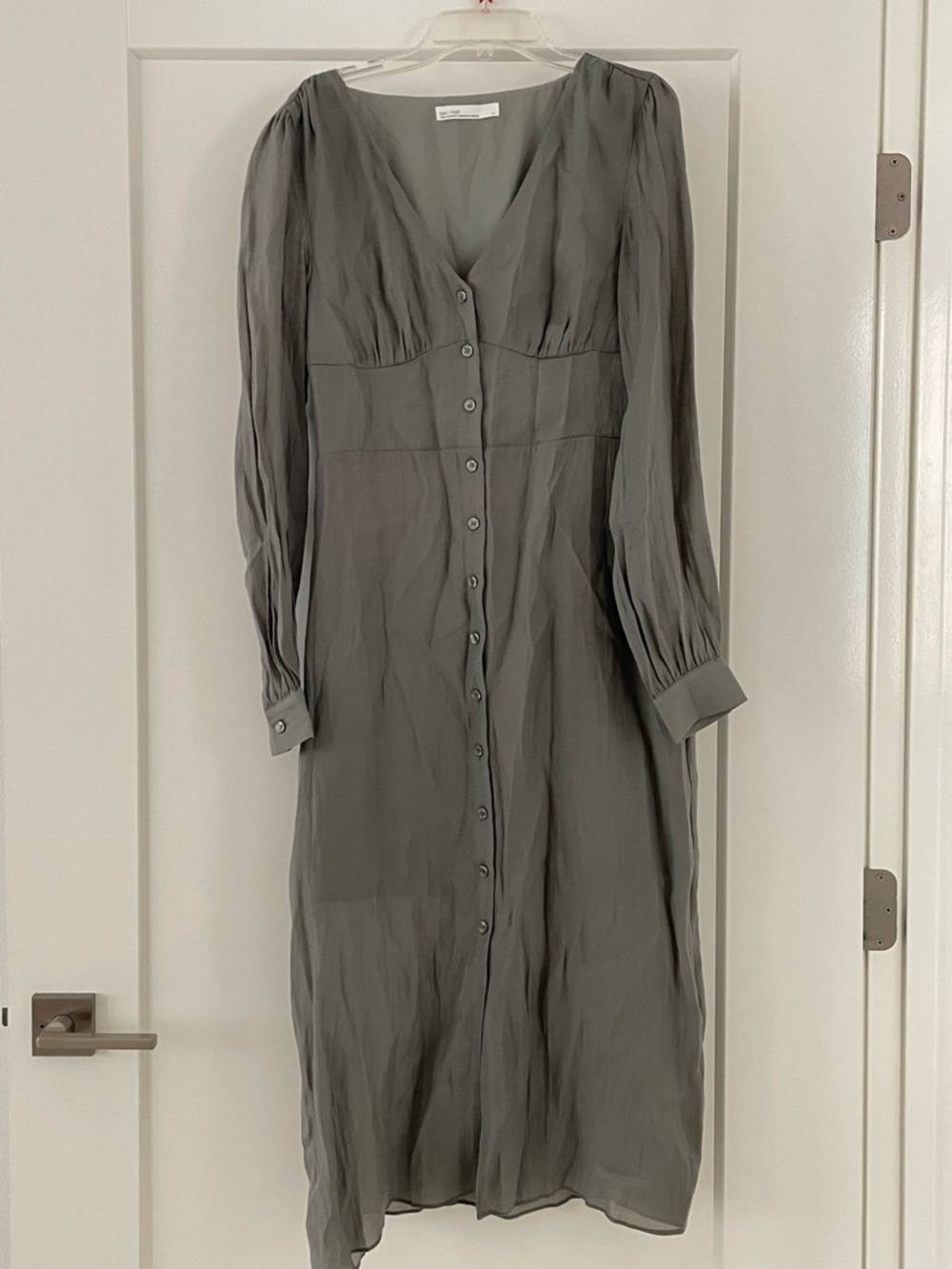 OAK + FORT Gray Button-Front Long Sleeve Midi Dress